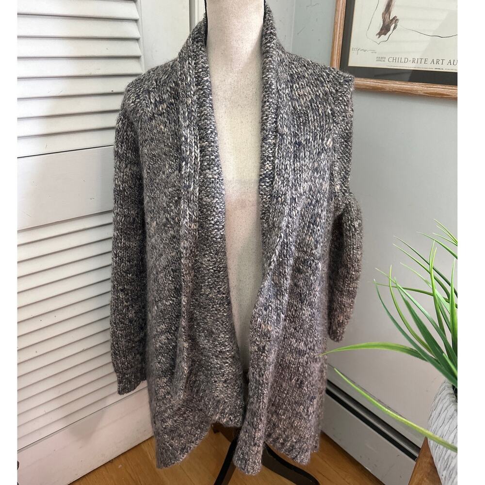 Talbots Sweater Womens XL Gray Wool Alpaca Blend Chunky Knit Open Cardigan